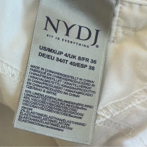 NYDJ Stretch Linen White 5-pocket Straight Leg Pants Style #MAKB2219 Size 4 - Picture 7 of 11